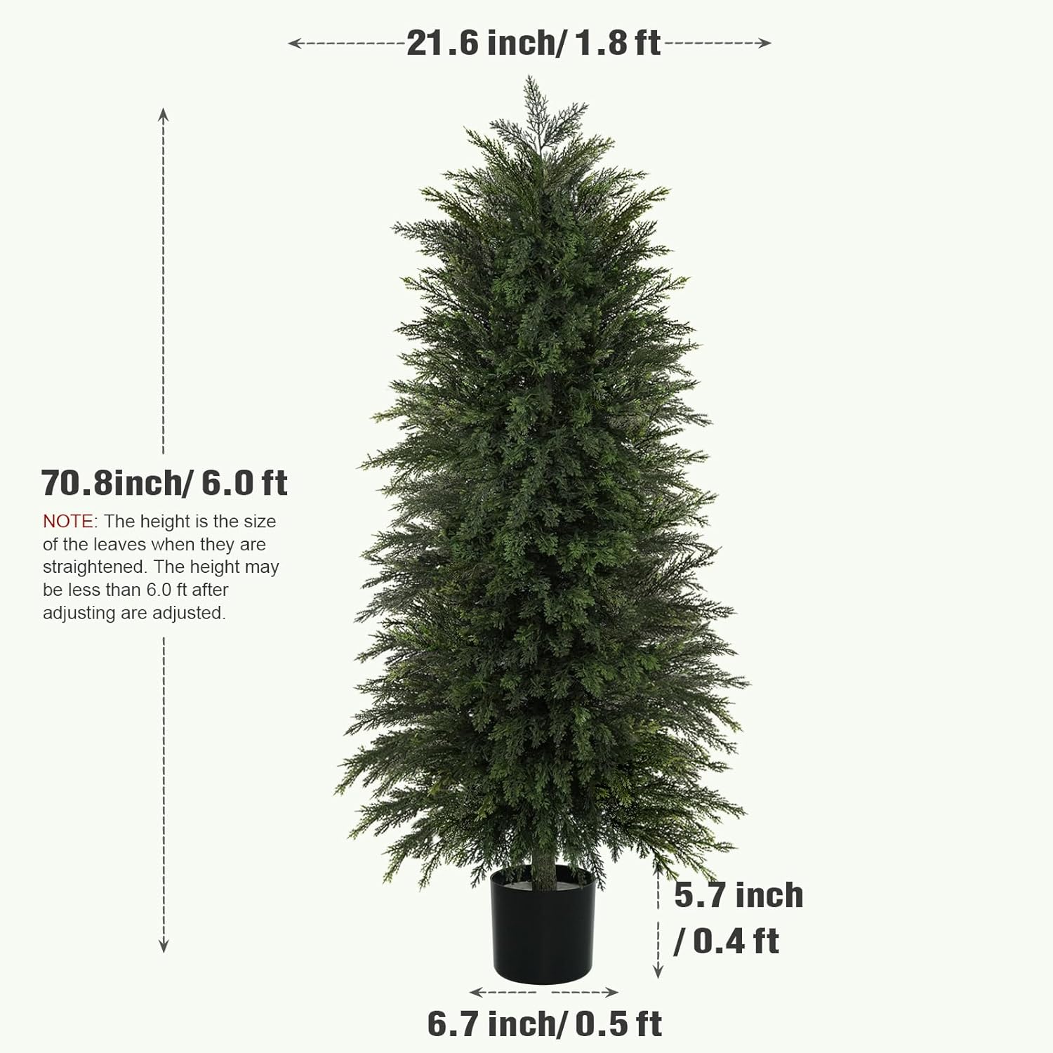 6FT Artificial Cedar Trees Set of 2, Realistic Faux Evergreen Topiary Bushes Plants, Outdoor Potted Fake Cypress Shrubs for Front Porch Garden Home Living Room Decor
