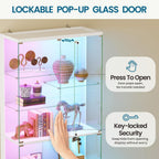 Lvifur 71'' Glass Display Cabinet - with RGB Lights,10-Tier Curio Cabinet with Glass Doors,Lockable Figure Display Case with Human Body Sensor,Tall Showcase Cabinets for Collectibles,White