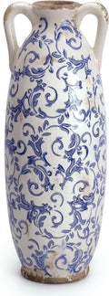 VICTOR & TERESA Blue and White Floor Vase for Pampas Grass, 14'' Tall Vase for Home Decor, Ceramic Farmhouse Decorative Large Vases for Flower, Mantel, Living Room, Shelf, Centerpieces, Gift for Her
