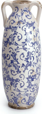 VICTOR & TERESA Blue and White Floor Vase for Pampas Grass, 14'' Tall Vase for Home Decor, Ceramic Farmhouse Decorative Large Vases for Flower, Mantel, Living Room, Shelf, Centerpieces, Gift for Her