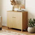 WAMPAT 35.4" Wood Sideboard Buffet Table with 2 Doors – Small Oak Credenza Storage Cabinet for Dining Room & Kitchen, Modern Coffee Bar with 3 Compartments for Living Room & Hallway