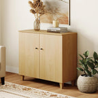 WAMPAT 35.4" Wood Sideboard Buffet Table with 2 Doors – Small Oak Credenza Storage Cabinet for Dining Room & Kitchen, Modern Coffee Bar with 3 Compartments for Living Room & Hallway