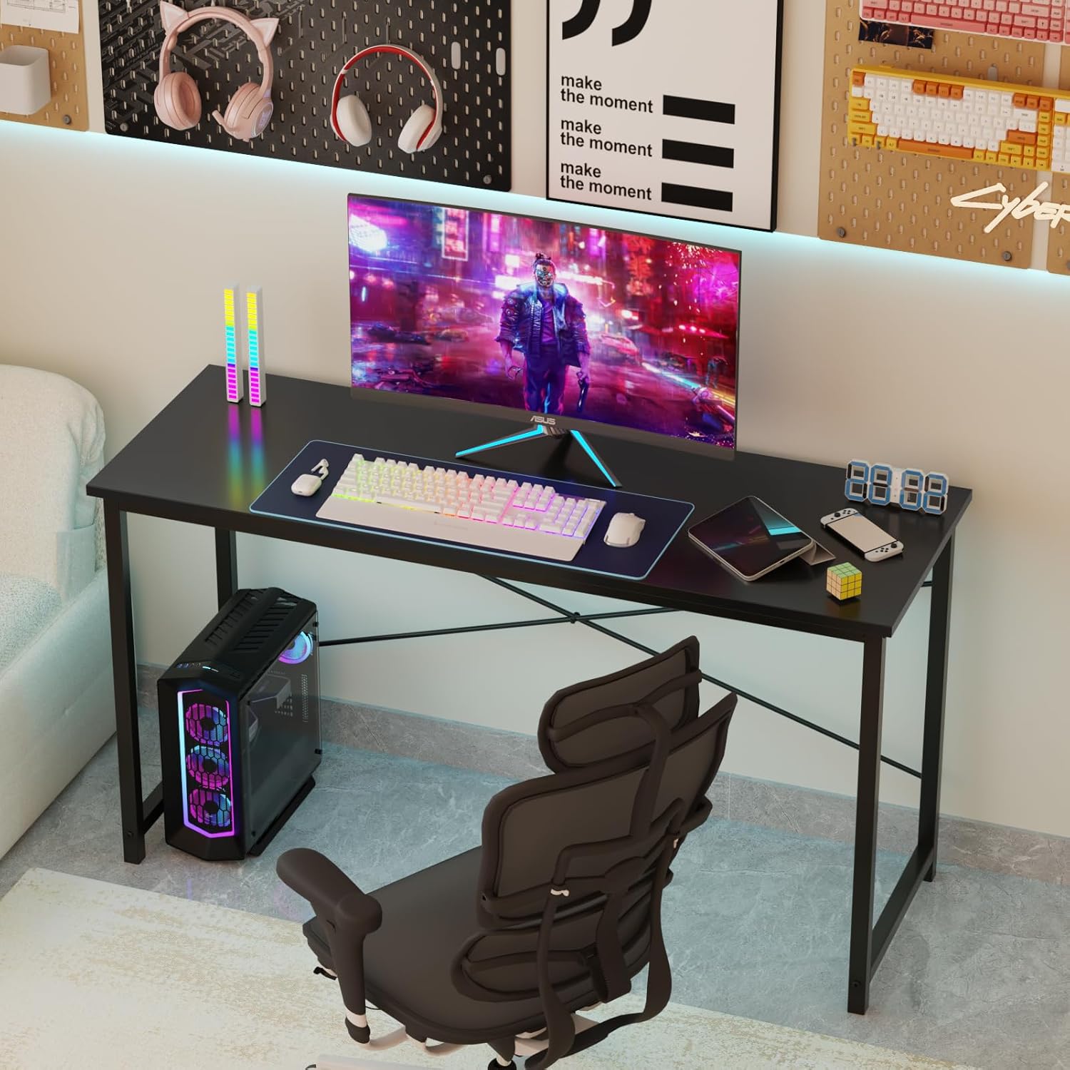 Sweetcrispy Small Computer Desk, 40" Office Writing Desk with Metal Frame & Wooden Top, X-Shaped Reinforcement, Student Study Workstation for Home Bedroom, Black