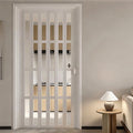 Tall White Sliding Accordion Doors with Handles & Acrylic Glass, Double Magnetic Folding Door, Customizable Size, Folding Double Doors for Closet Bathroom RV Doorway, Easy to Install, 82" Wx60 H