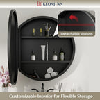 Keonjinn 20 Inch Round Medicine Cabinet with Mirror, Black Medicine Cabinet with Mirrors, Circular Surface Mount Medicine Cabinets, Framed Farmhouse Bathroom Cabinet with Adjustable Shelves