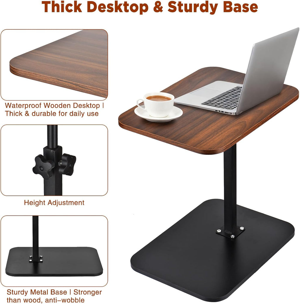 Side Table, Couch Side Table, C Table Adjustable Swivel Sofa Tray Table with Heavy Metal Base, 11.8×15.7in C Shaped End Table for Couch, Bed, or Living Room