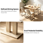 Modern 5-Piece Dining Table Set for 4, 46" Pedestal Dining Room Table with 4 Leather Chairs, Small Space Saving Kitchen Table Set, Natural Wood Finish Rectangle Table for Home & Apartment