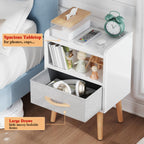 White Nightstand with Drawer, Small Wood Bedside Table, Kids Nightstand | Mid Century Modern Nightstand, Small Bedside Table for Bedroom, Kids Room & Small Spaces.