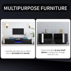 AMERLIFE 2PCS Entertainment Center Side Table Set with Storage, Modern High Gloss End Tables with 2 Cabinet Doors, for Living Room/Bedroom/Office, Black