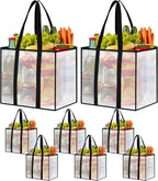 8 Pack Reusable Grocery Bags, Heavy-Duty Shopping Bags with Sturdy Handles, Water-Resistant & Foldable Organizer, Shopping Tote Bags for Groceries, Market, Car Trunk, Multi-Purpose, 33L