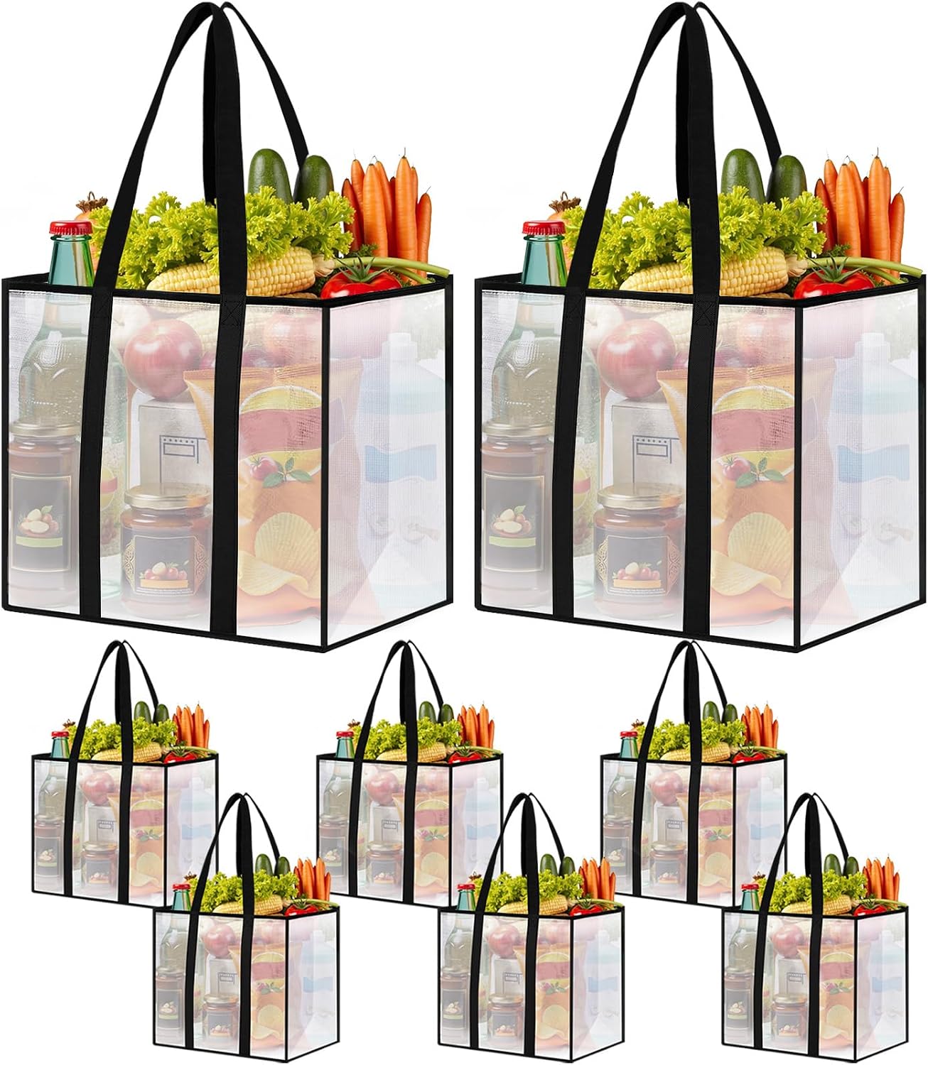 8 Pack Reusable Grocery Bags, Heavy-Duty Shopping Bags with Sturdy Handles, Water-Resistant & Foldable Organizer, Shopping Tote Bags for Groceries, Market, Car Trunk, Multi-Purpose, 33L
