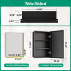TokeShimi 16x24 Recessed Medicine Cabinet with Mirror Surface Mounted, Metal Beveled Mirror with Storage for Bathroom Vanity, Aluminum Black Medicine Cabinet Mirrored