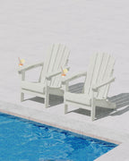 Garvee Folding Adirondack Chair Set of 2, HDPE Outdoor Patio Chair with Cup Holder, All Weather Resistent Wooden Textured for patios, Decks, Gardens, fire Pit, White
