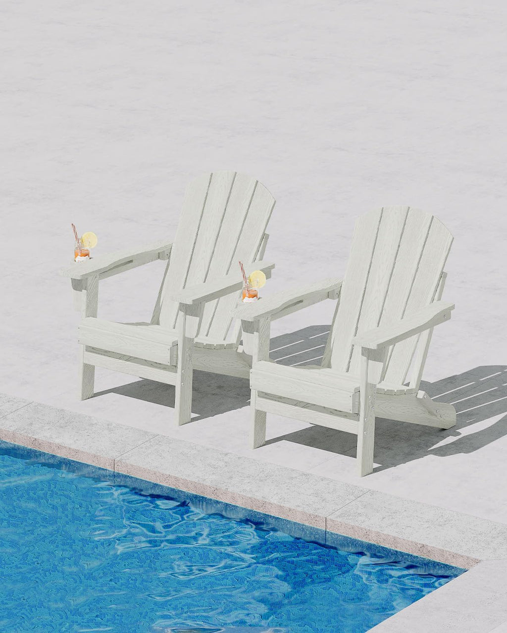 Garvee Folding Adirondack Chair Set of 6, HDPE Outdoor Patio Chair with Cup Holder, All Weather Resistent Wooden Textured for patios, Decks, Gardens, fire Pit, White
