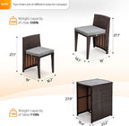 Bonnlo 3 PCS Wicker Outdoor Patio Bistro Set, Patio Furniture Set for Small Space with Glass Top Table Dining Chairs, Balcony Furniture Patio Table and Chairs Set of 2 for Garden Yard Porch (Brown)