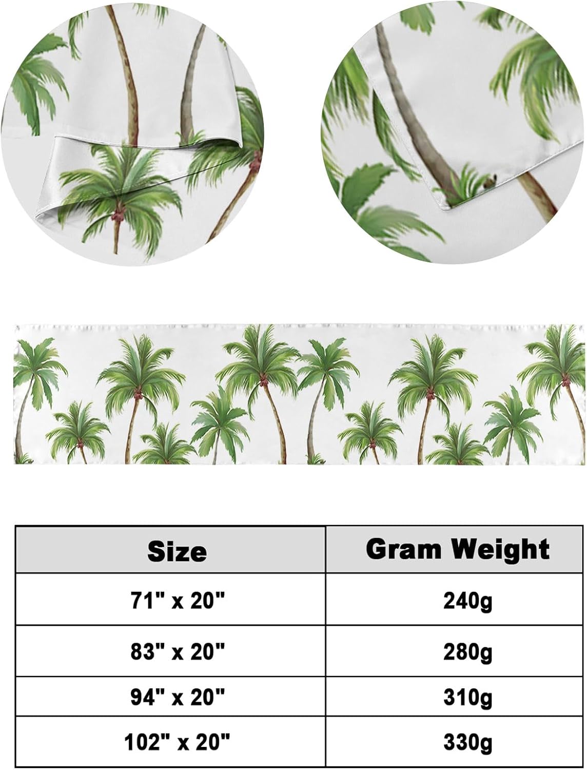 Green Palm Trees Bed Runner Scarf Cal King Size, Summer Botanical Tree Tropical Luxury Bed Throw Runners & Scarves for Twin Full Queen King Foot of Beds, Hotel Decoration, 102"x20"
