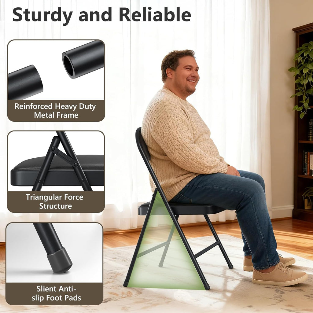 4 Pack Folding Chairs, PU Leather Folding Dining Chairs with Padded Cushion Seat & Back, Indoor Outdoor Folding Chair Set for Home Office, Parties, Events, Wedding, Extra Guest Seating