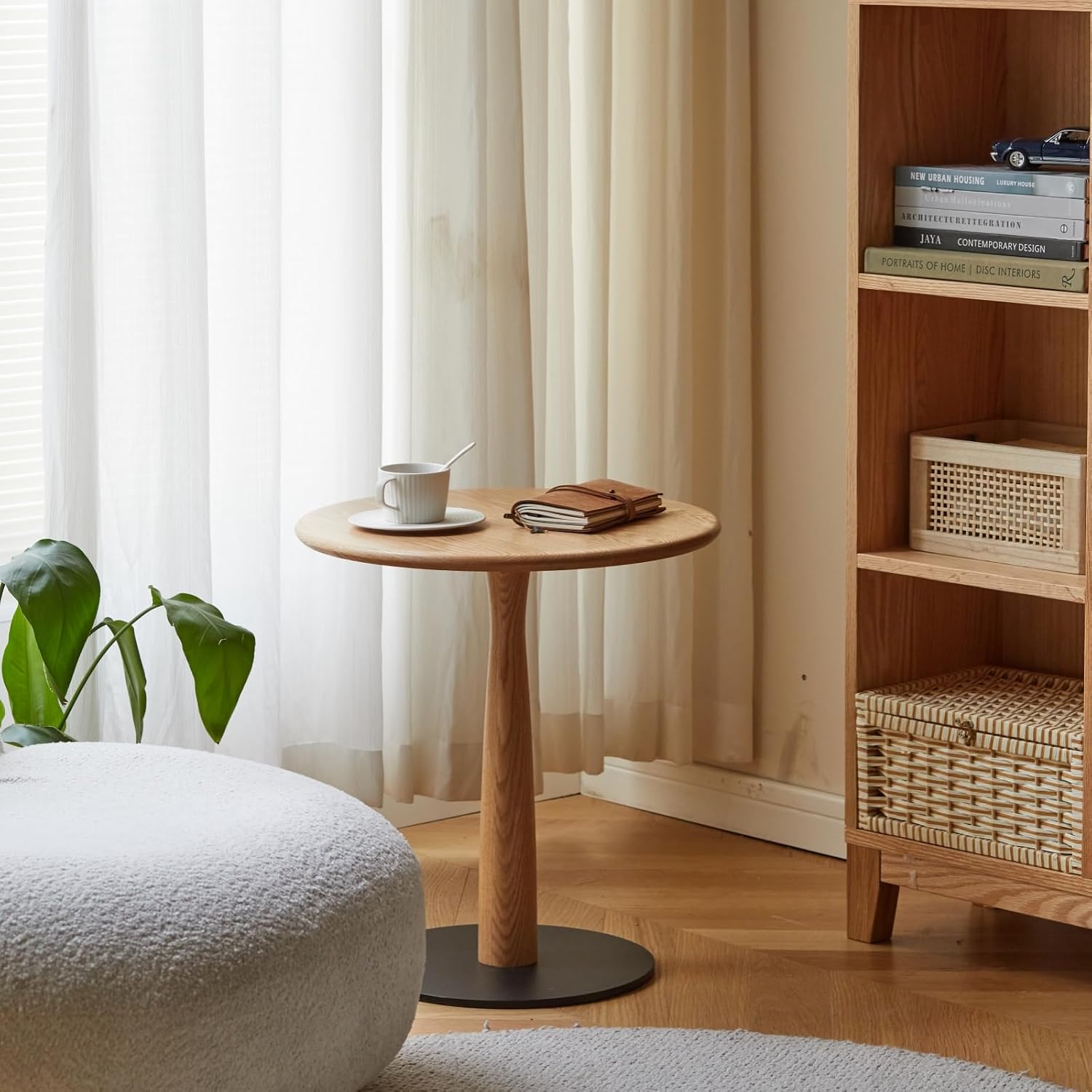 Small Wooden Round Side Table, Accent Nightstand Pedestal Table for Living Room, Bedroom, Compact Coffee Table, Drink Table, End Table for Small Spaces, Corners, Office(Natural, 13.78"D x 21.26"H)