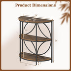 Giantex Half Round End Table - 3-Tier Narrow Sofa Side Table w/Study Metal Frame & Storage Shelves, Half Moon Circle Bedside Night Stand for Living Room Bedroom Small Spaces (Rustic Brown,1)