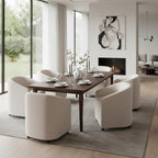 CIMOTA Linen Beige Barrel Dining Chairs with Wheels, Set of 2 — Modern Upholstered Swivel Dining Room Chairs on Casters for Kitchen or Living Room