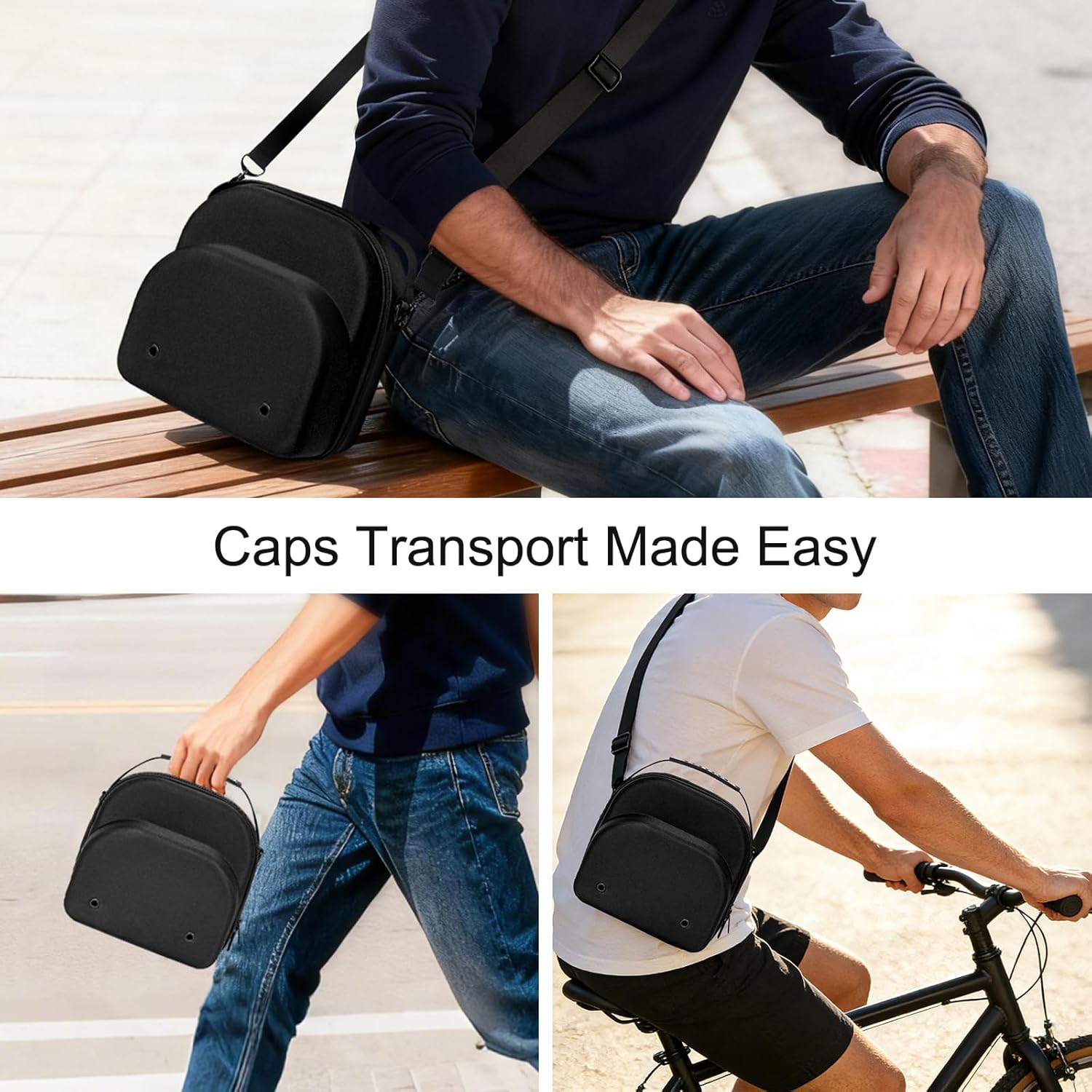 Epesoware Small Hard Hat Travel Case for Baseball Caps - Crush Proof Cap Carrier for 3 Hats, Hat Storage Organizer with Adjustable Shoulder Strap and Handle, for Travel & Home Use