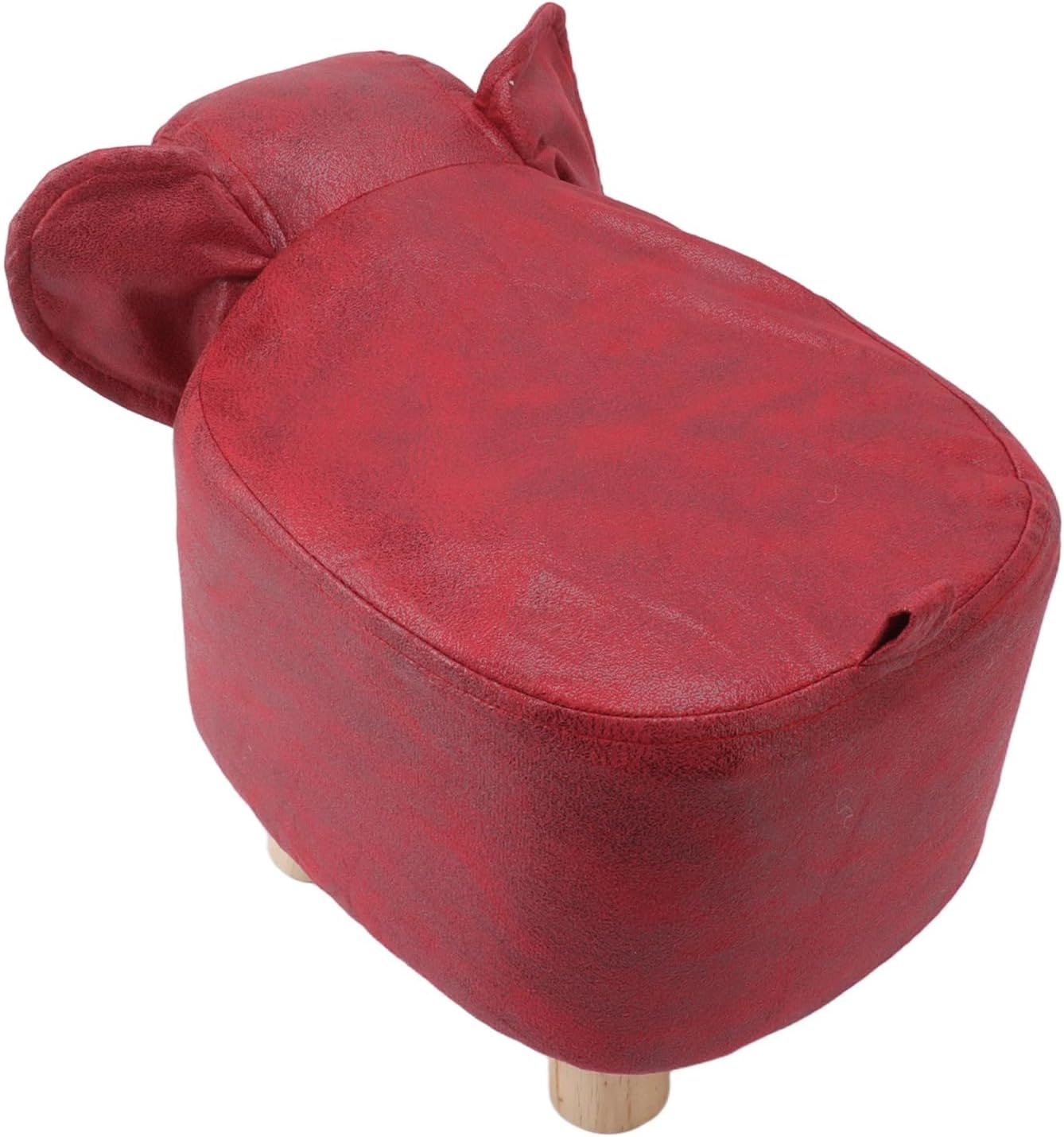 Animal Footstool, Cute Elephant Shaped Ottoman with Soft Padded Cushion and Non Slip Feet, Kids Footstool for Bedroom Living Room Entryway (Red)