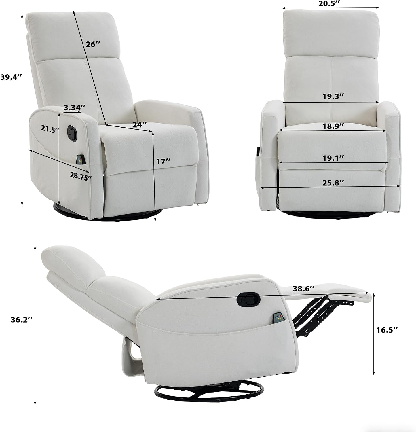 Manual Rocking Chair Nursery with Massage and Heat for Adults | Comfy High Back Swivel Gilder Rocker Recliner for Bedroom Living Room