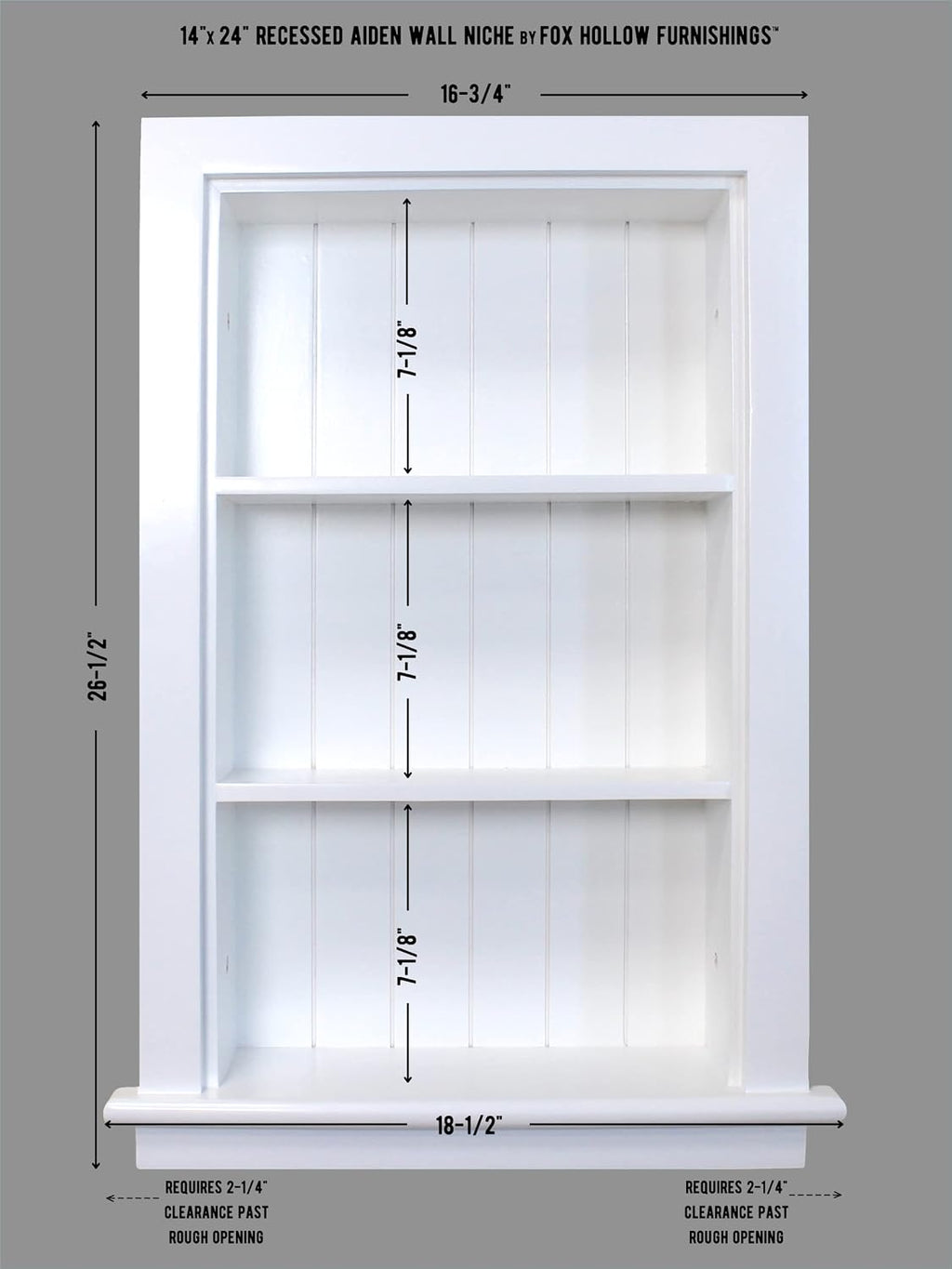 14x24 Aiden Recessed Wall Niche Medicine Cabinet Replacement, in The Wall Bathroom Cabinet Insert Shelf/Shelves, Made in North America, Real Wood, NO MDF, Beadboard, White