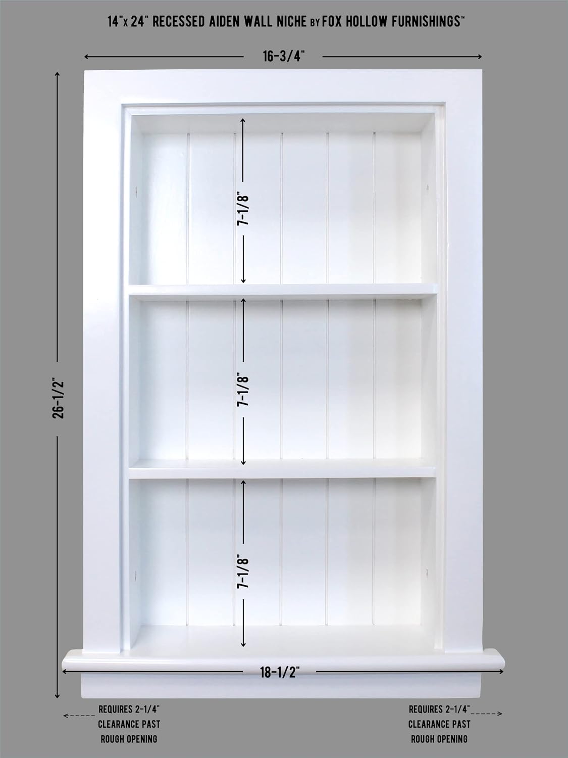 14x24 Aiden Recessed Wall Niche Medicine Cabinet Replacement, in The Wall Bathroom Cabinet Insert Shelf/Shelves, Made in North America, Real Wood, NO MDF, Beadboard, White