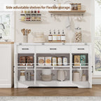 Yanosaku 55" Extendable Buffet Cabinet, Modern Farmhouse Kitchen Sideboard with 3 Drawers & Adjustable Shelves, Space-Saving Storage Credenza for Apartment, Small Spaces, Living Room, White