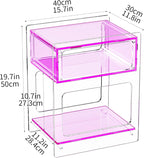 Acrylic Side Table for Living Room, Acrylic Nightstand for Bedroom, L-Series, 15.7'' x 11.8'' × 19.7'' inches (Pink)