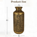 Flower Vase Rustic Metal Vases, 16" Black and Gold Pattern Vase for Farmhouse Home Décor Artificial Flowers and Centerpieces