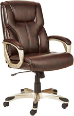 Amazon Basics Executive High Back Office Chair, Adjustable Height, Tilt, Swivel, Padded Armrests, Brown/Gold