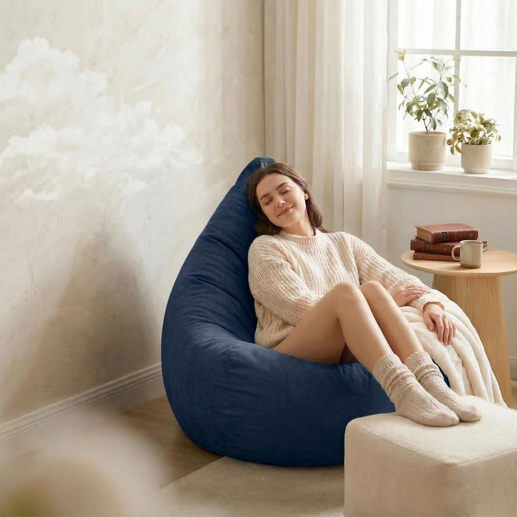 Gouchee Home Easy Collection Contemporary Polyester Upholstered Oversized Bean Bag Chair, Emerald