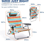PASAMIC Backpack Beach Chair for Adults Portable, Lay Flat Reclining Beach Chair with 5 Positions, Tall Heavy Duty Folding Chairs with Cup Holder, Cooler Pouch, Storage Pouch, Multicolor Stripe