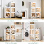 JEKO&JEKO 315 Qt Expanded Bathroom Storage Cabinet, 3-Tier Tall Cabinet Organizer with Wheels, Foldable Plastic Storage Bin for Kitchen, Laundry Room or Home, White