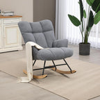 SAETSFEG Rocking Chair Nursery Teddy Upholstered Glider Rocker Rocking Accent Chair Padded Seat with High Backrest Armchair Comfy Side Chair for Living Room Bedroom Offices (Darkgrey Teddy)