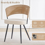 Rattan Dining Chairs Set of 4, Wing Back Dining Chairs Set of 4, PE Wicker Chairs, Cane Back Kitchen Chair with Boucle Cushion,Boucle Seat with Metal Legs for Kitchen, Bedroom