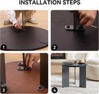 Round Side Table, Walnut End Table with Metal Legs, Small Bedside Table for Small Spaces, Wood Grain Top Accent Table with Non-Slip Feet Pads for Living Room, Bedroom(Black, 19.68" D)