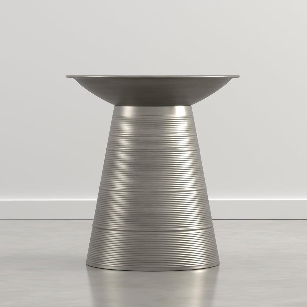 SIMPLIHOME Sheridan Metal Table - 18 inch Wide Solid Metal Round Side Table in Antique Nickel, Industrial Accent Table for Living Room or Office with Sculptural Design, Assembled
