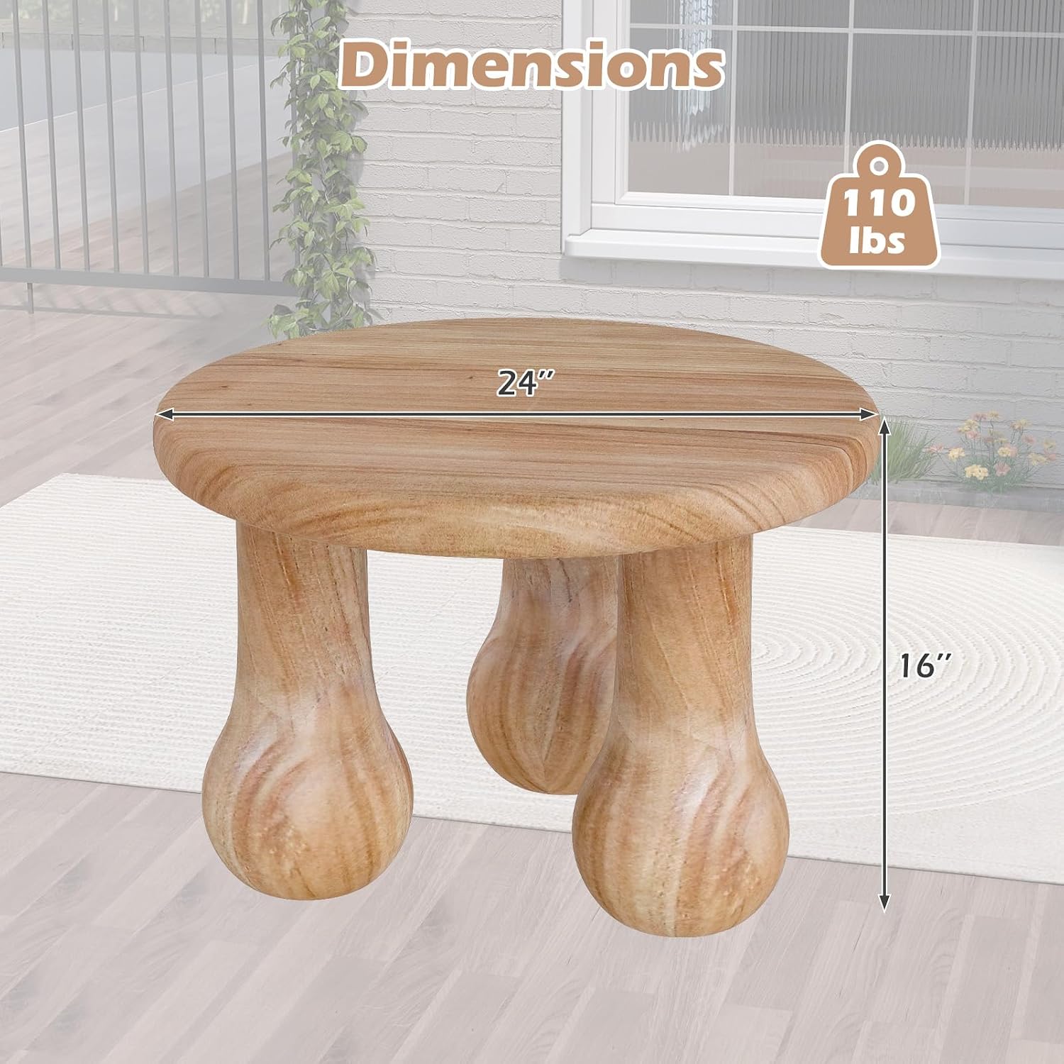 Tangkula Round Side Table, 24” Mahogany Wood Couch Bedside Farmhouse Sofa End Table with Thickened Top & Column Legs, for Bedroom, Backyard, Balcony