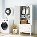 71 "H Armoire Wardrobe Closet with 2 Drawers and Adjustable Shelves | Metal Wardrobe Closet with Doors, Wardrobe Cabinet with Hanging Rod, Closets for Bedroom, Laundry Room, White