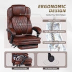 Big and Tall Office Desk Chair, Executive Office Chair with Foot Rest, PU Leather Comfy Reclining Office Chairs for Heavy People, Wide Ergonomic High-Back Computer Chairs, Brown