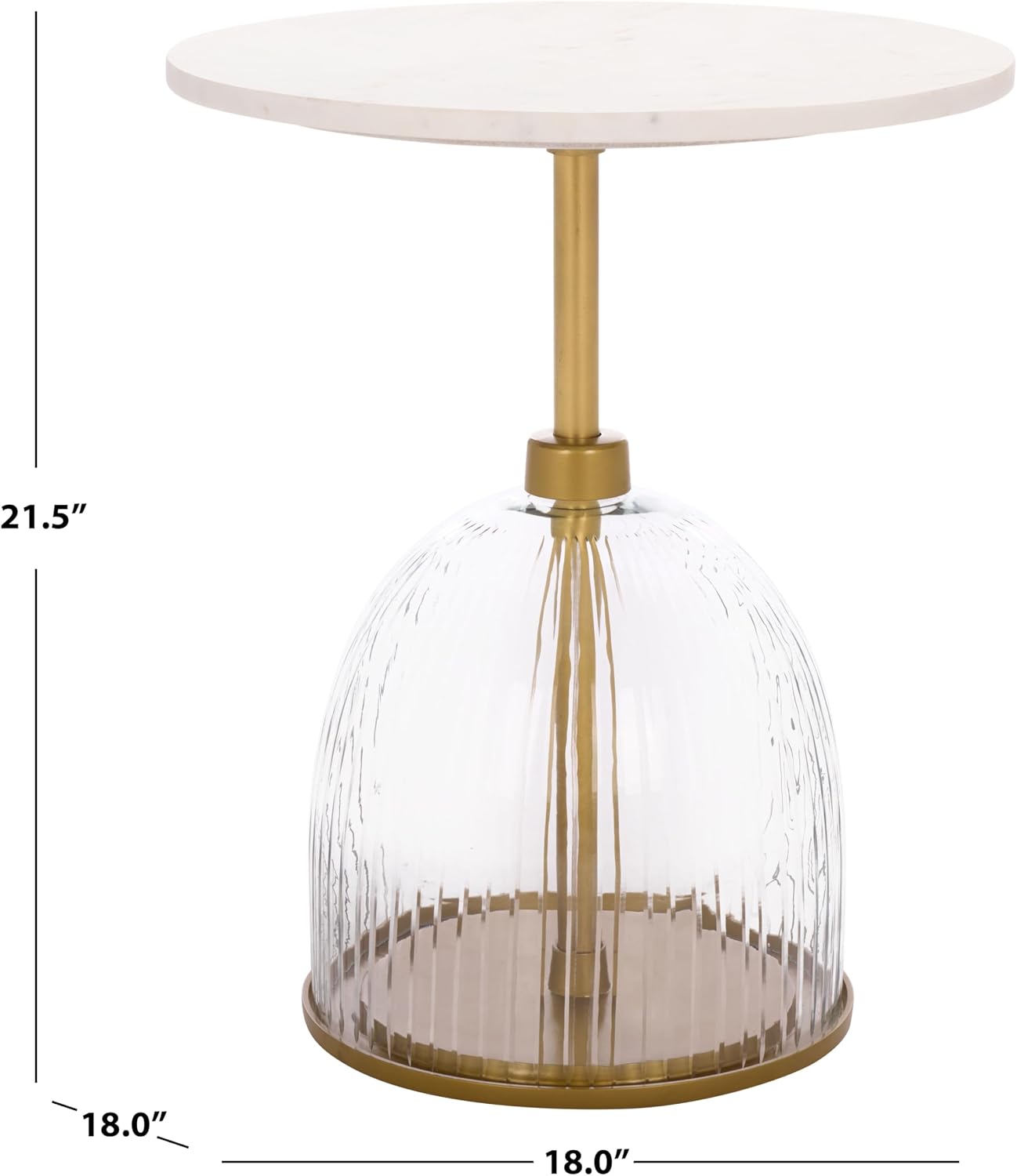 SAFAVIEH Home Collection – Kashi Clear Glass & White Marble Round Side Table, Modern Pedestal Accent Table, Fully Assembled (ACC3217A)