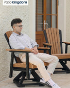 HDPE Swivel Glider Chair Outdoor, Weather Resistant Adirondack Outside Rocking Chair, Wooden Textured Outdoor Swivel Chair Set of 2 for Porch, Balcony, Poolside, Backyard (Black&Teak)