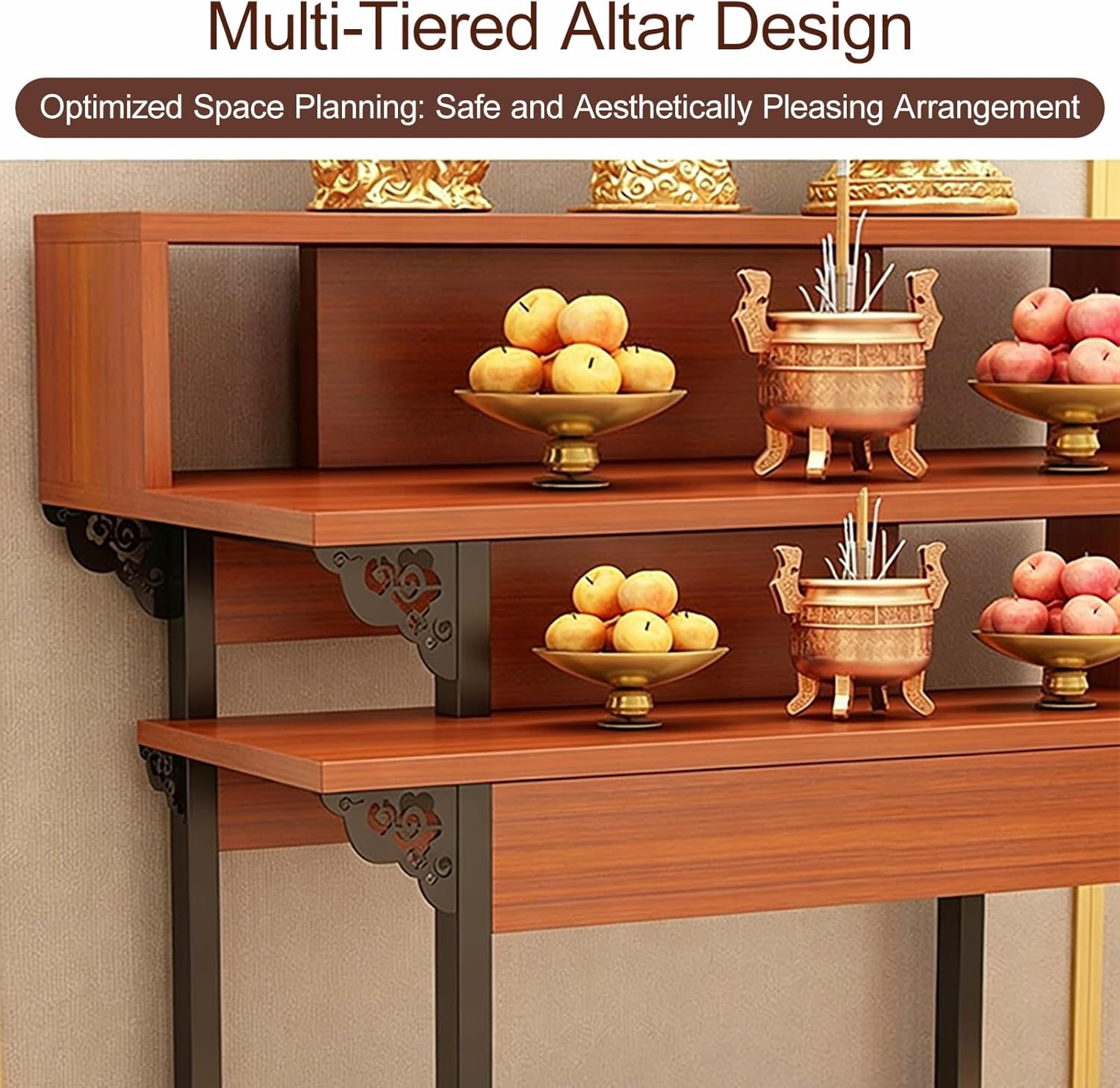 Solid Wood Altar Table, Prayer Meditation Table with Storage, Buddhist Shrine Cabinet for Small Spaces, Pooja Stand for Home Temple and Office Puja Mandir God(Black,60 * 42cm/23.6 * 16.5in)