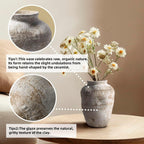 DIF DECO Ceramic Farmhouse Vase Rustic Decor,Pottery Decorative Flower Vases for Home Decor,Boho Vase for Table, Living Room,Bathroom,Shelf,Mantel Decoration,7.7 inch