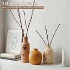 Abstract Face Ceramic Vases Set of 3, Modern Boho Matte Ceramic Vase Set for Home Decor, Rustic Farmhouse Decorative Flower Vases for Shelf, Coffee Table, Mantel and Entryway