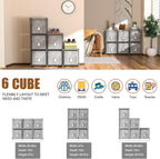 LUKYTOWER Cube Storage Organizer Shelf with 6 Printed Bins + Labels, Adjustable Modular Cubby Storage Organizer with Bins, Large Capacity Shelves for Storage,Closet, Living Room, Dorm, Yarn