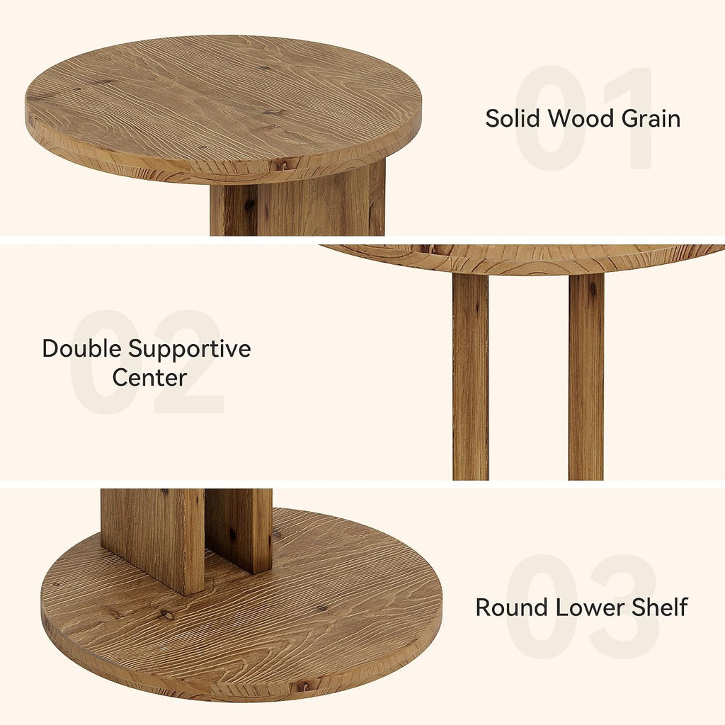 Solid Wood End Table, C-Shaped Round Side Table for Sofa and Bedside, Farmhouse Accent Furniture for Living Room, Bedroom, Easy Assembly (1, Brown)